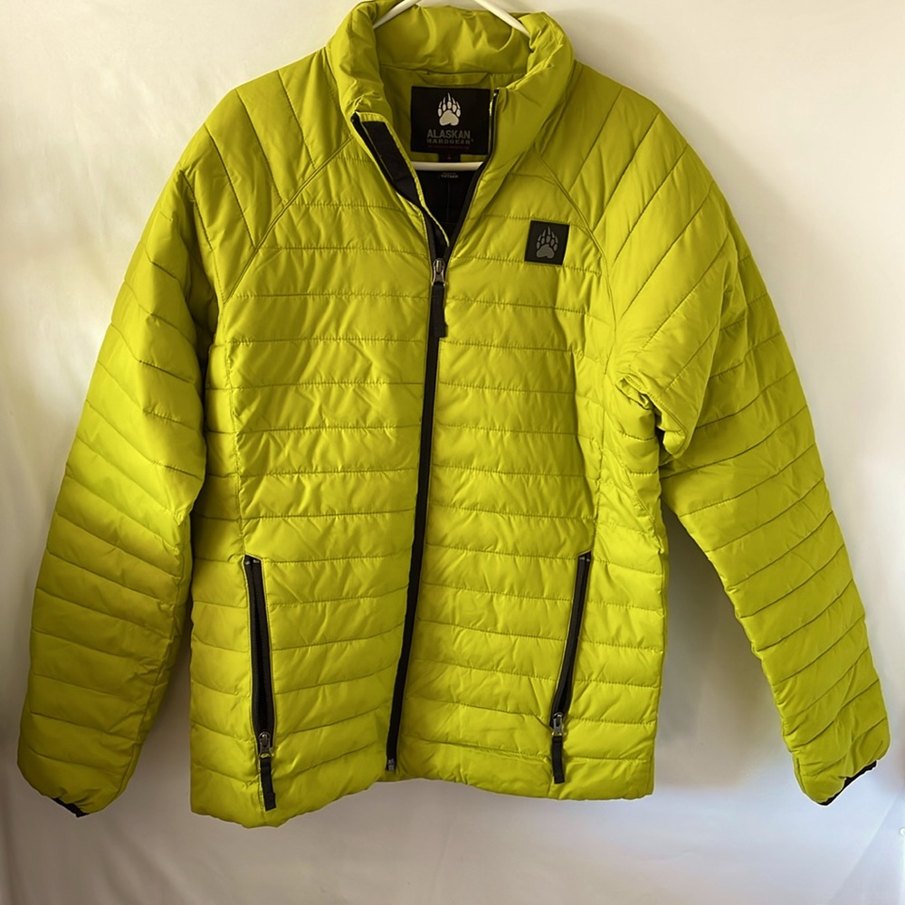 Alaskan hardgear puffin jacket green yellow size small quilted‎ pockets